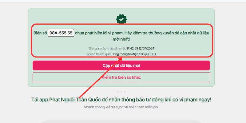 Kết quả tra cứu phạt nguội 