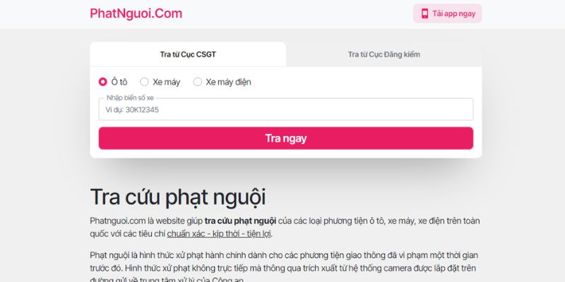 giao diện để tra cứu phạt nguội bắc giang