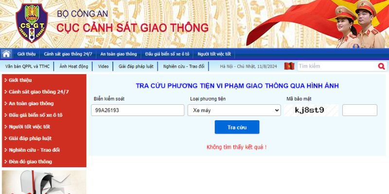 tra trên website cục cảnh sát giao thông