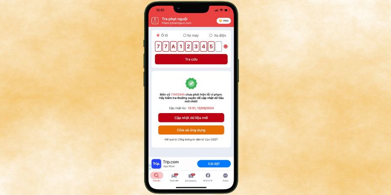 tra trên app di dộng phạt nguội