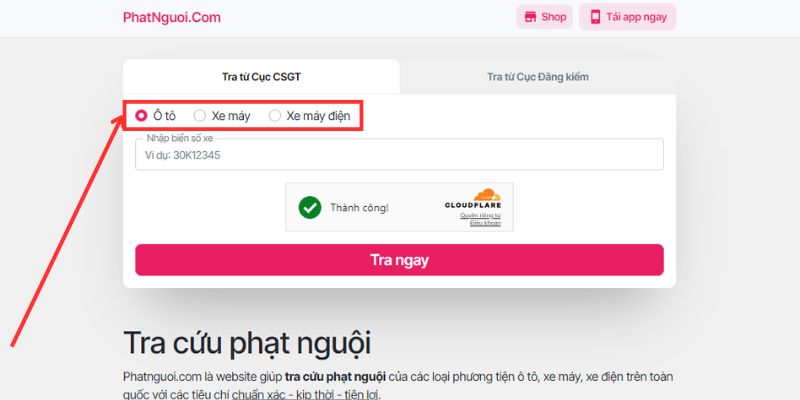 Chọn loại phương tiện để tra cứu