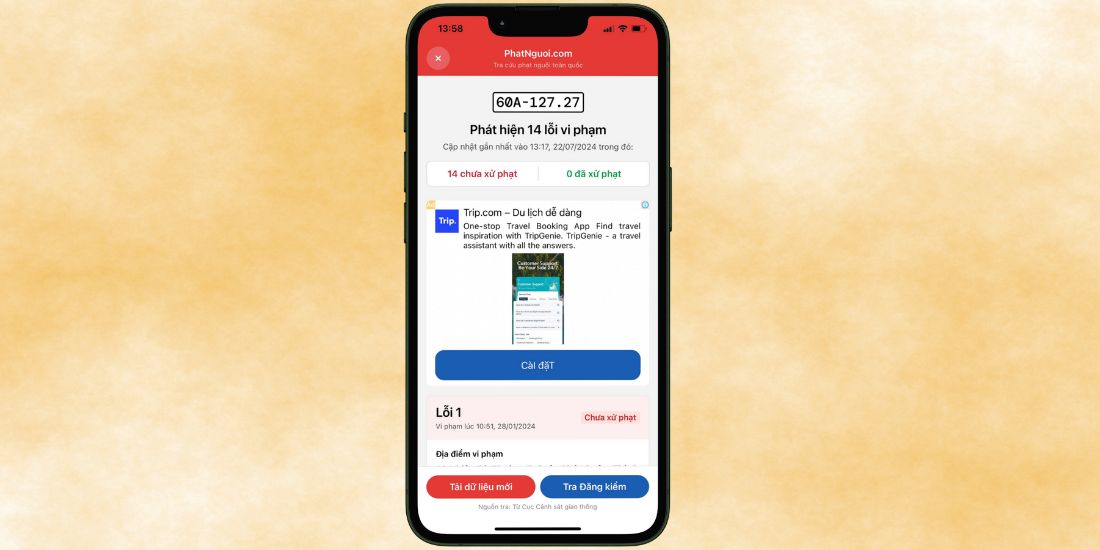 Kiểm tra có bị phạt nguội ở đồng nai qua app