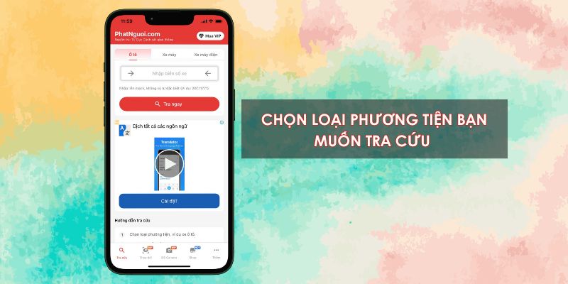 Chọn phương tiện để tra cứu ô tô hoặc xe máy