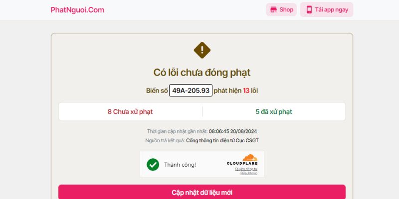 Kết quả tra cứu phạt nguội Đà Lạt