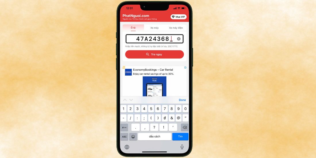 Tại giao diện chính, nhập biển số xe