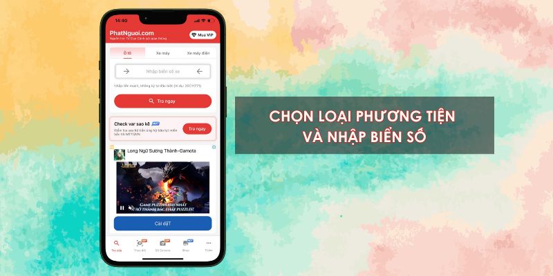 Chọn loại phương tiện cần tra cứu trên app