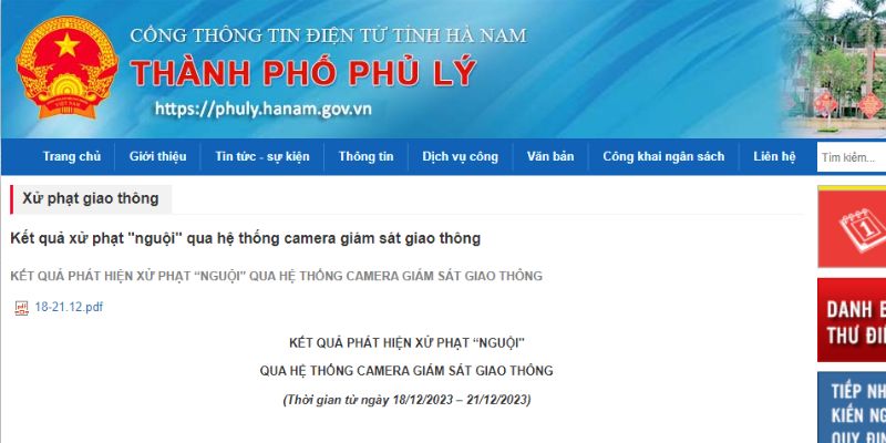 Tra trên cổng thông tin thành phố phủ lý