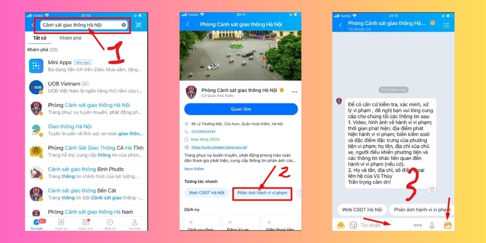 tìm zalo của csgt và phản ánh thông tin