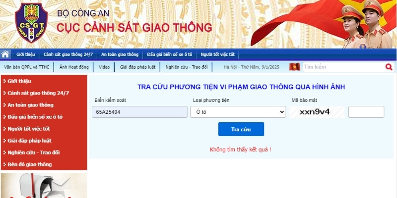 tra cứu trên website csgt.vn