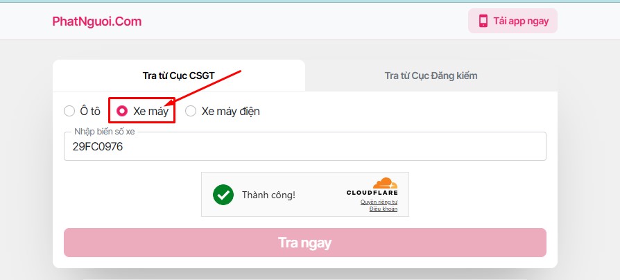 Tra cứu phạt nguội xe máy