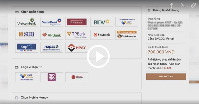 Chọn ngân hàng để thanh toán