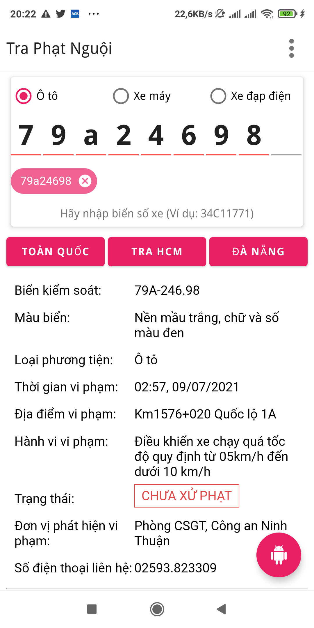 Ứng dụng — xe có vi phạm